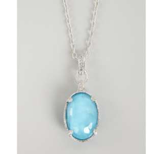 Judith Ripka turquoise oval stone and white sapphire pendant necklace