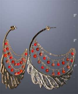 Kendra Scott gold feather Raina beaded chain hoop earrings   