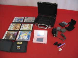 Nintendo DS Lite Pink Bundle 8 games, Carrying Case, Power Cords Super 