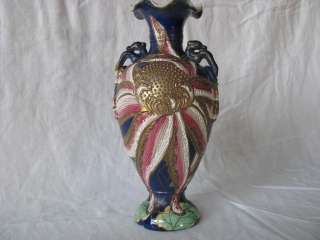 ANTIQUE HAND PAINTED NIPPON MORIAGE DRAGON HANDLE VASE  