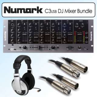 Numark C3USB 5 Channel Mobile USB Ports DJ Rack Mixer Bundle  