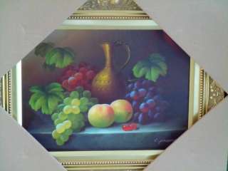 Grapes Wine Decanter Framed Oil Painting Signed  