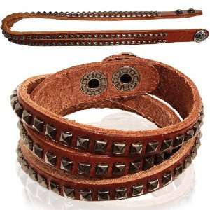  Brown Genuine Leather Wrap Bracelet with Metal Accent 