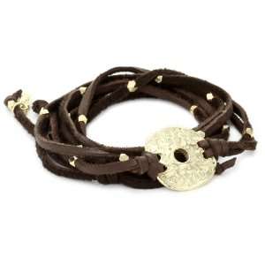  Ettika Brown Leather Wrap Bracelet Gold Colored Ancient 