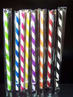 BPA Free 9 Swirly Striped Acrylic Straws, Wrapped, Reusable, 8 Colors 