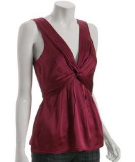 BCBGMAXAZRIA cranberry stretch silk knot front blouse   up to 