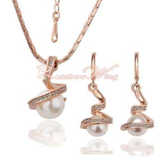 18k Gold GP Pearl Style Swarovski Crystal Jewelry Set 1  