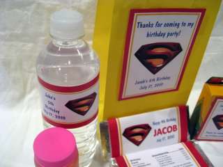 Superman Personalized Water Bottle Label and Large Vertical Favor Tag 
