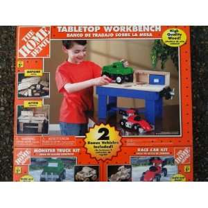   Workbench with Monster Truck and Race Car to Build. Toys & Games