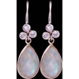  Faceted Rainbow Moonstone Earrings with CZ   Sterling 