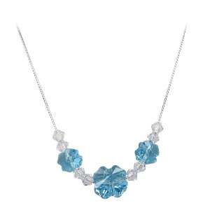 Sterling Silver Aquamarine Multi Flower Crystal Necklace 18 inch Made 