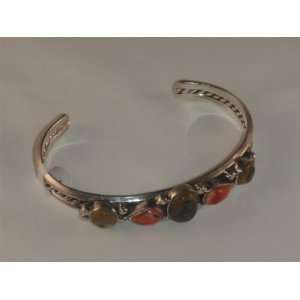  Native American Jewelry Coral and Green Hue Nugget Silver 