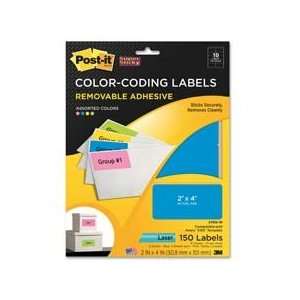 Div. Products   Coding Labels, Removable, 2x4, 150/PK, Assorted Neon 
