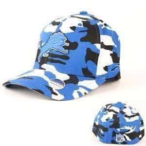   Lions Reebok NFL Black & Blue Camo Flex Fit Hat