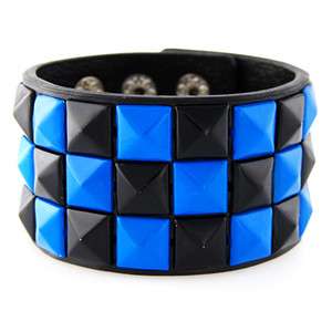Blue Black Studded Punk Rock Wristband Studded Bracelet  