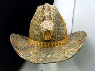Vintage Rattlesnake Skin Covered Cowboy Hat Taxidermy Striking Snake 