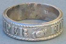   Sterling Silver Finger Ring w. Marine Corps Motto & Device  