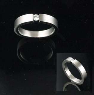 Tension Set Cubic Zirconia Stainless Band/ Ring, Sz6  