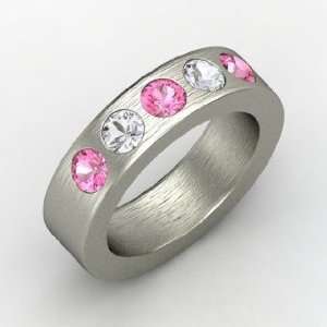  Nuneh Band with Five Gems, Round Pink Sapphire 14K White 