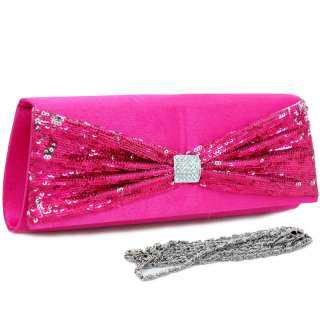 Sequins flap front clutch purse w/ rhinestone hot pink  