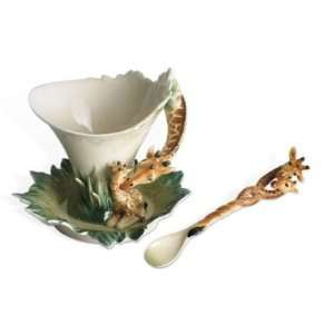 Franz Porcelain Giraffe Mom Cup Saucer Set Spoon NEW 