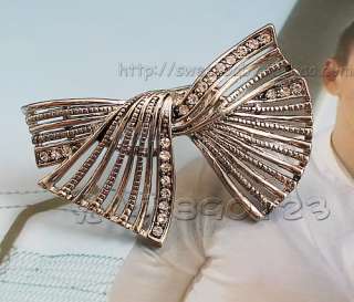 Silver Rhinestone Big Bow Ring Size Adjustable r365  