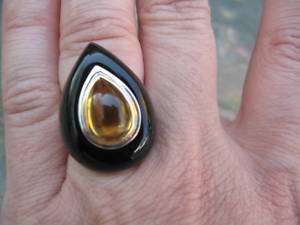   & Golden Citrine & 18KT Yellow Gold & Silver Ring Large Dome Design