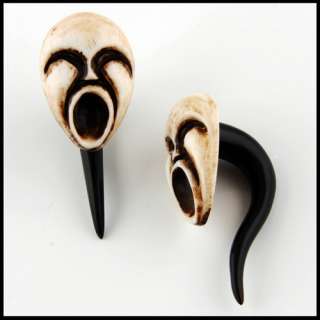 Pair of Tribal Mask BONE Ear Plugs Gauges (PICK SIZE)  