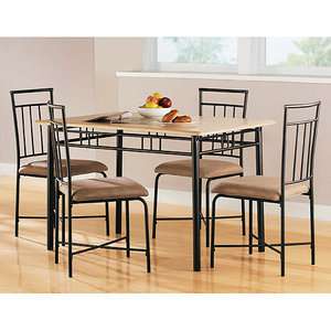 NEW Black Table and 4 Chairs Dining Set 5 Piece Dinette Metal Base 
