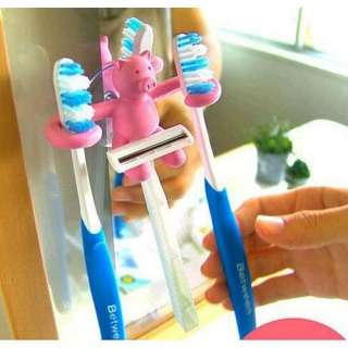 Home Bathroom Pig Toothbrush SpinBrush Shaving Razor Suction Hook 