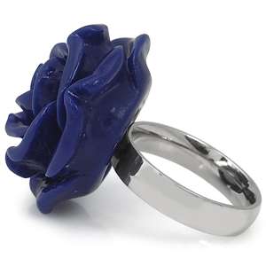 24MM Lapis Blue Stainless Steel ROSE FLOWER Ring  