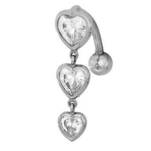   Heart CZ Gem Solitaires 14K White Gold Reverse Belly Ring Jewelry