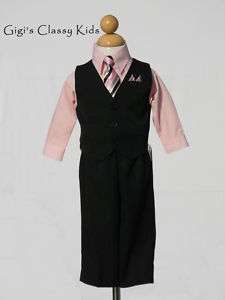 NEW INFANT BABY BOYS EASTER SUIT OUTFIT PINK BLACK 4PC  