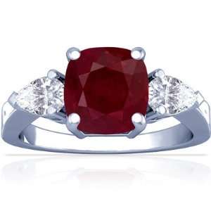  Platinum Cushion Cut Ruby Three Stone Ring Jewelry