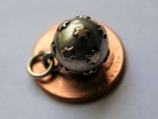   SILVER PUFFED REPOUSSE BALL w GOLD STARS FOB CHARM ~ Beautiful  