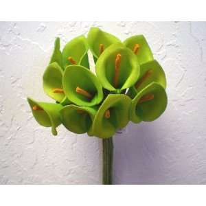  2 LIME Mini Calla Lily Foam Flower Stem Bundles Artificial 
