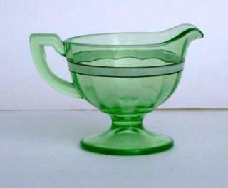 Creamer Set Pitcher & Bowl Depression Vaseline Green Glass  