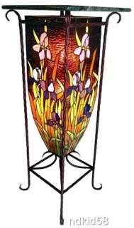 WROUGHT IRON VICTORIAN PEDESTAL FLOOR LAMP STAINED GLASS HT 30  