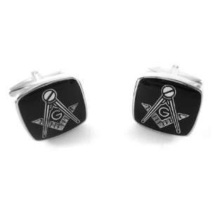  Square Black & Silver Masonic Square & Compass Cufflinks Jewelry