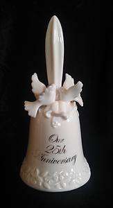   BRAND White Porcelain WEDDING BELL 25th ANNIVERSARY New In Box  