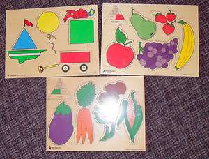 Set of 3 New Judy/Instructo wood puzzles (4 6 piece) Veggie, Fruit 