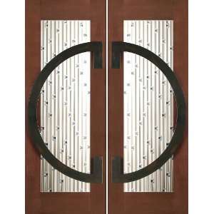   Thick Contemporary Mahogany Doors with Art Glass and Iron Work Home