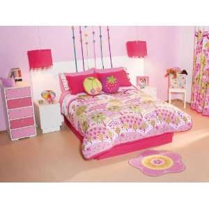  Cherry Pink Flowers Comforter Bedding Set Twin 7 Pcs