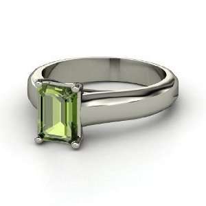   Emerald Cut Solitaire Ring, Emerald Cut Green Tourmaline Platinum Ring
