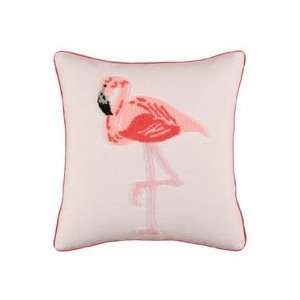  Tropical Pink Flamingo Hooked Wool Accent Throw Pillow 