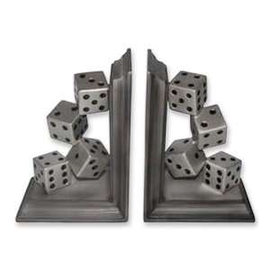 Set of 2 Antique Silver Dice Bookends