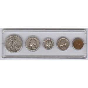   Coin Set   5 US Coins Mounted in a Plastic Holder 