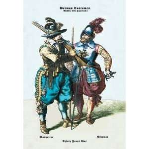  Vintage Art German Costumes Thirty Years War Musketeer 