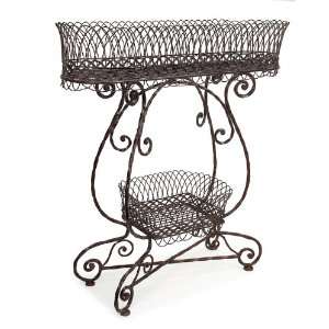  37 Huge Antique Wrought Iron Plant Stand with Two Baskets 